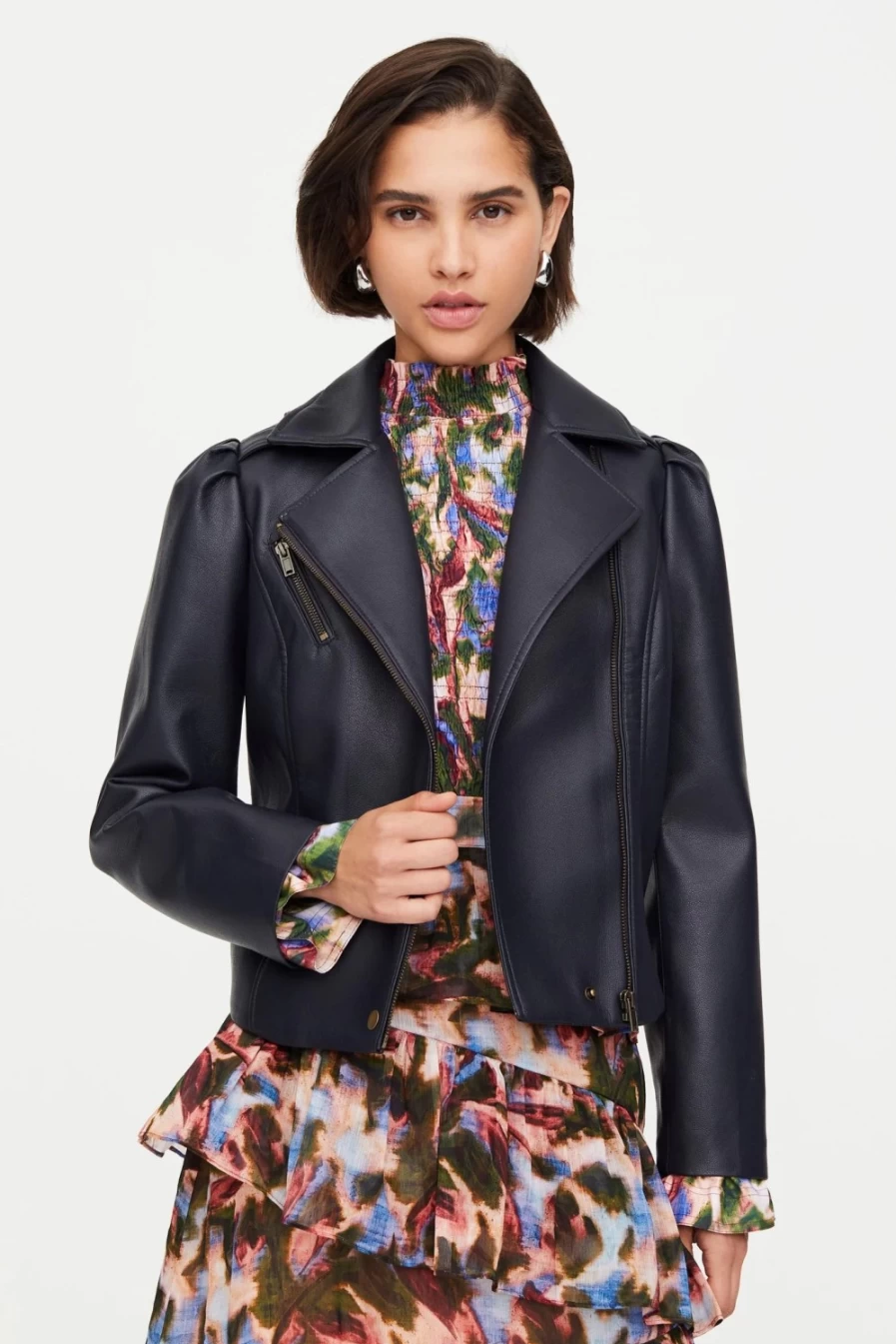 MARIE OLIVER Maeve Moto Jacket For Women - Midnight Black Leather Biker Style Coat