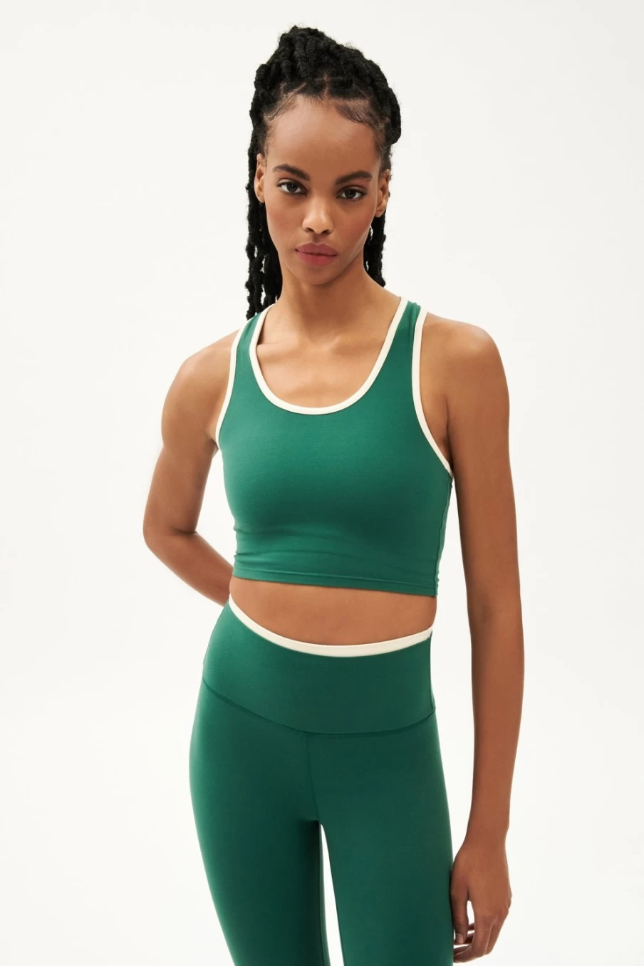 SPLITS59 Amber Airweight Bralette - Lightweight Comfort in Arugula Green & Cream