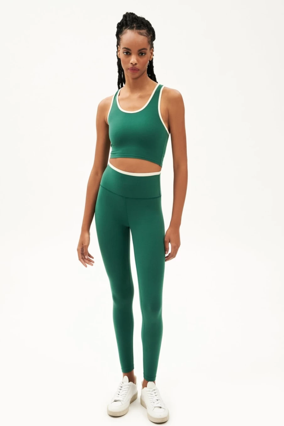 SPLITS59 Amber Airweight Bralette - Lightweight Comfort in Arugula Green & Cream