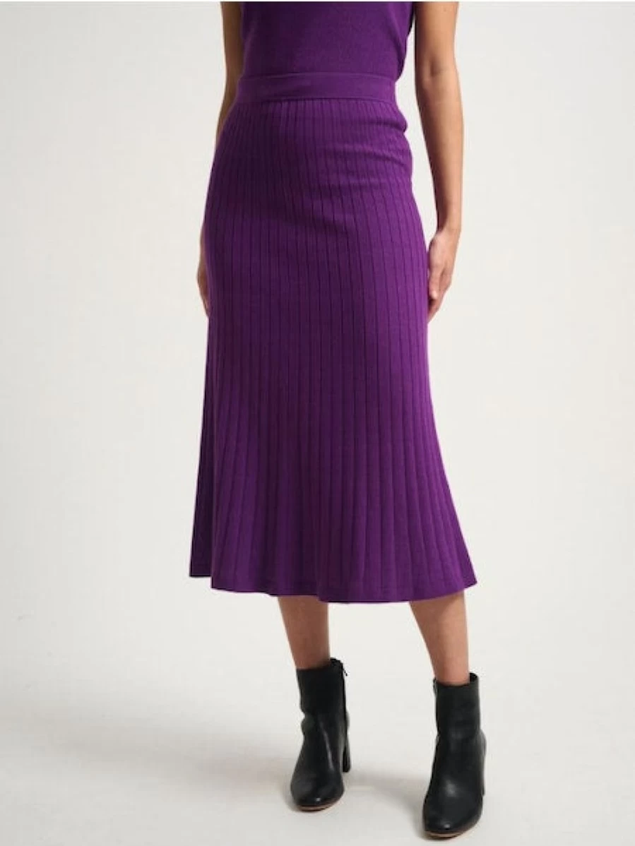 WHITE AND WARREN Deep Verbena Ribbed A-Line Skirt - Women's Stretchy Midi Skirt