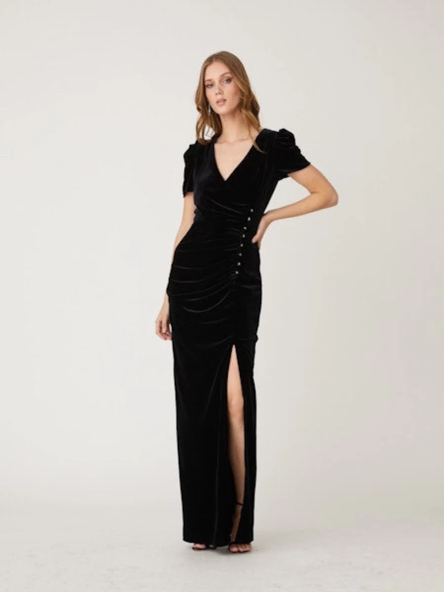 SHOSHANNA Ada Dress In Jet - Elegant Black Evening Gown for Women