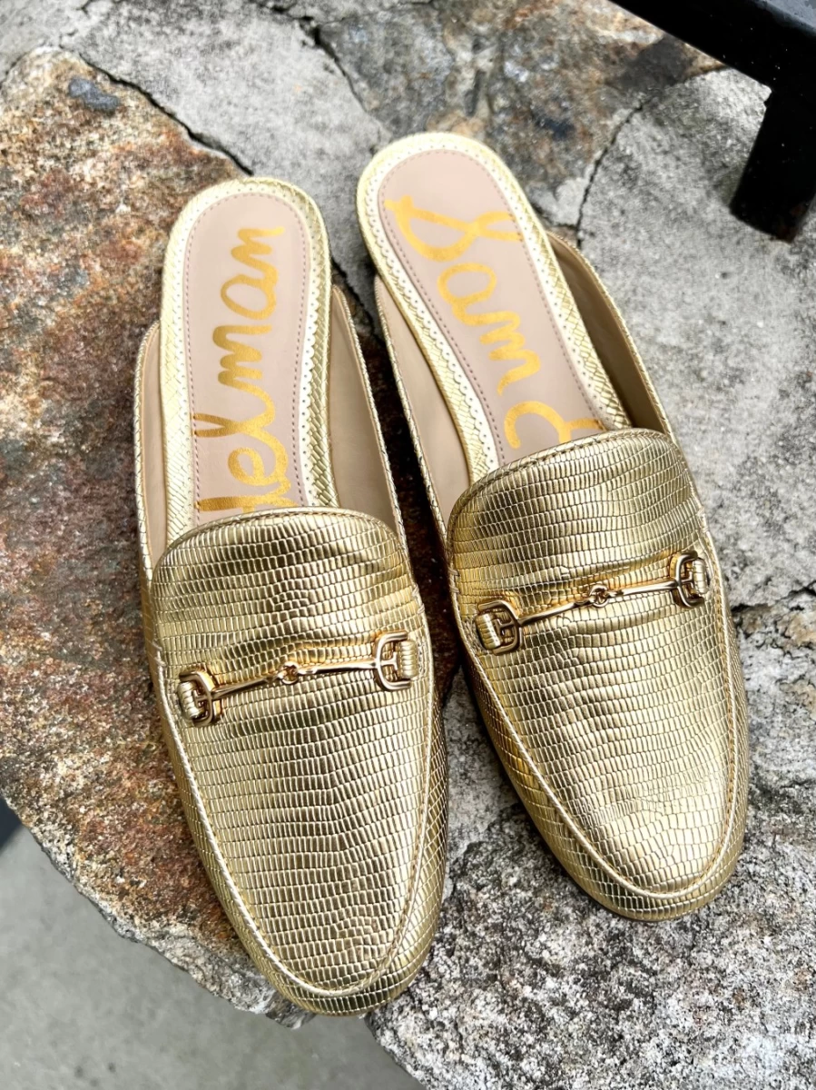 SAM EDELMAN Linnie Bit Mule Gold Women's Loafers Comfortable Slip-On Shoes