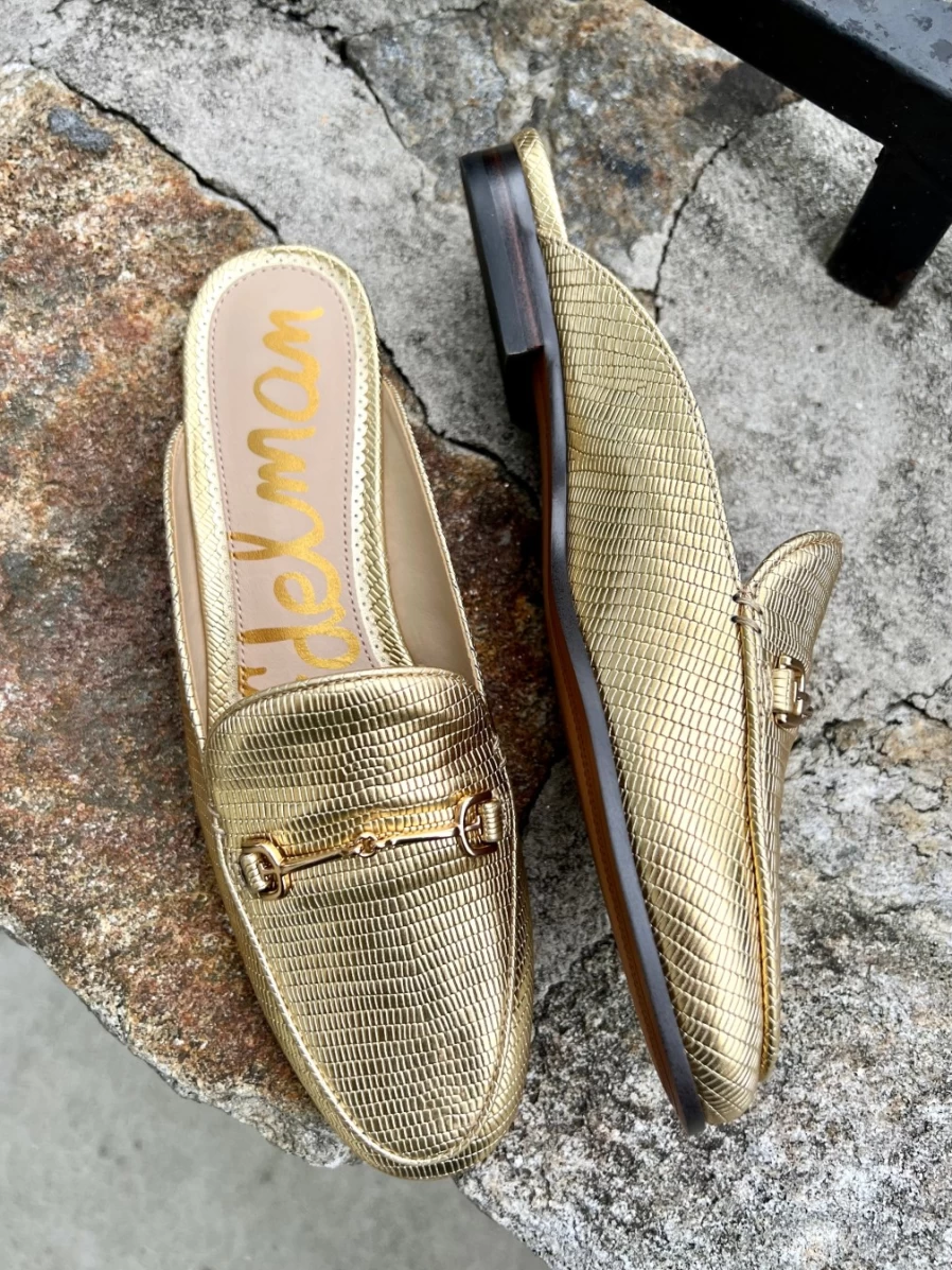 SAM EDELMAN Linnie Bit Mule Gold Women's Loafers Comfortable Slip-On Shoes
