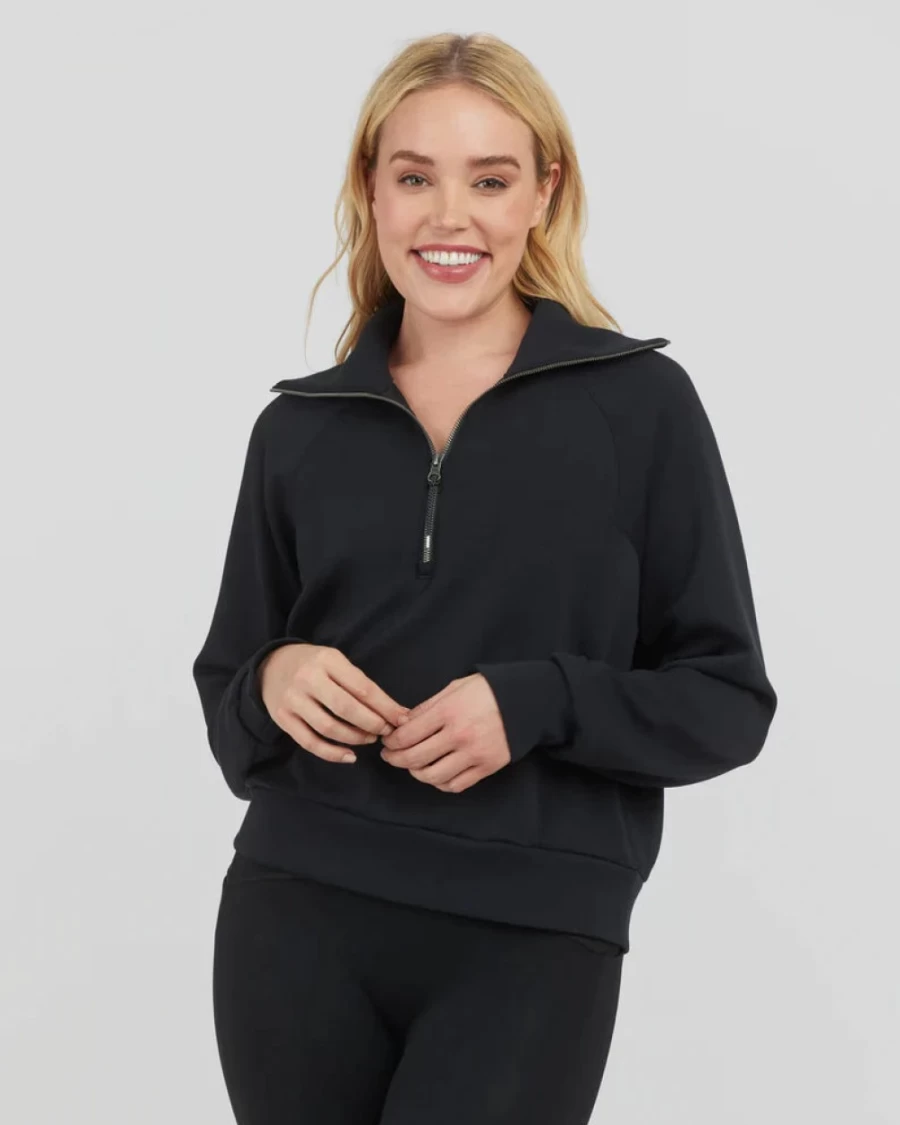 SPANX Women's AIREssentials Half-Zip Pullover Sweatshirt in Very Black