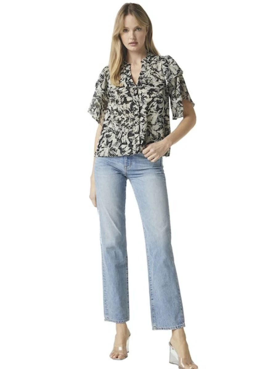 MISA LOS ANGELES Livia Abstract Print Top - Tonal Design Women's Blouse Final Sale