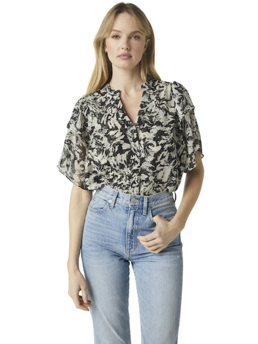 MISA LOS ANGELES Livia Abstract Print Top - Tonal Design Women's Blouse Final Sale