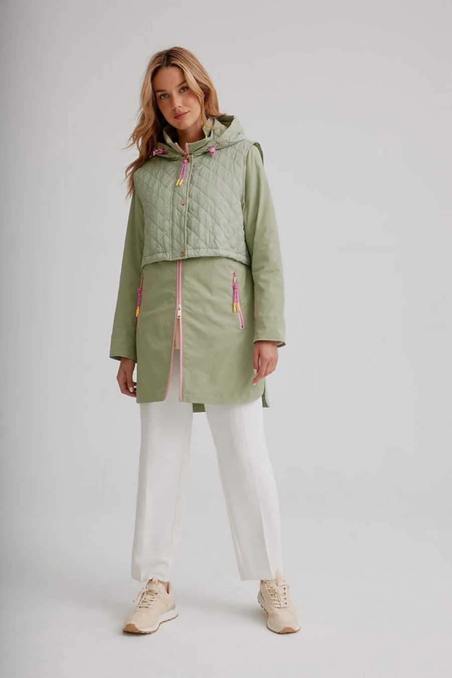 NIKKI JONES Two-For-One Waterproof Rain Jacket in Fern Green for Women & Men
