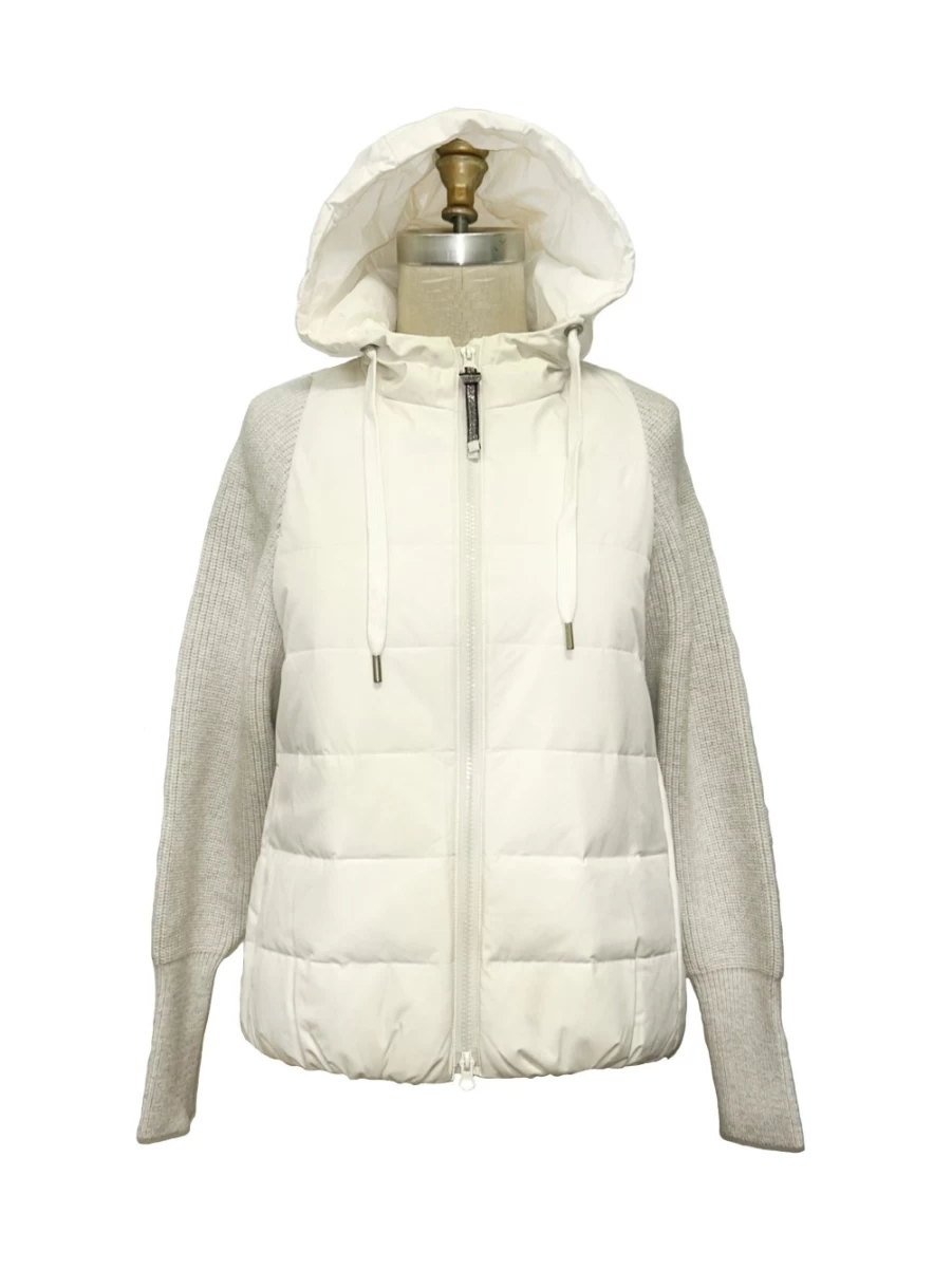 LINDA RICHARD White Cashmere Knit Puffer Jacket - Luxurious Warm Winter Coat for Women