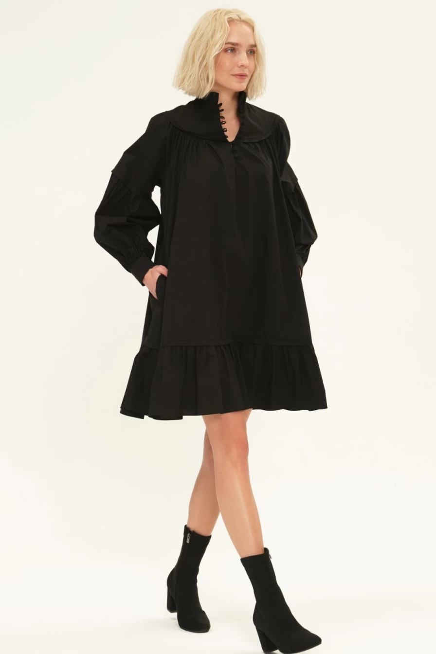 HARSHMAN Fiona Black Poplin Dress - Elegant Women's Summer Dress