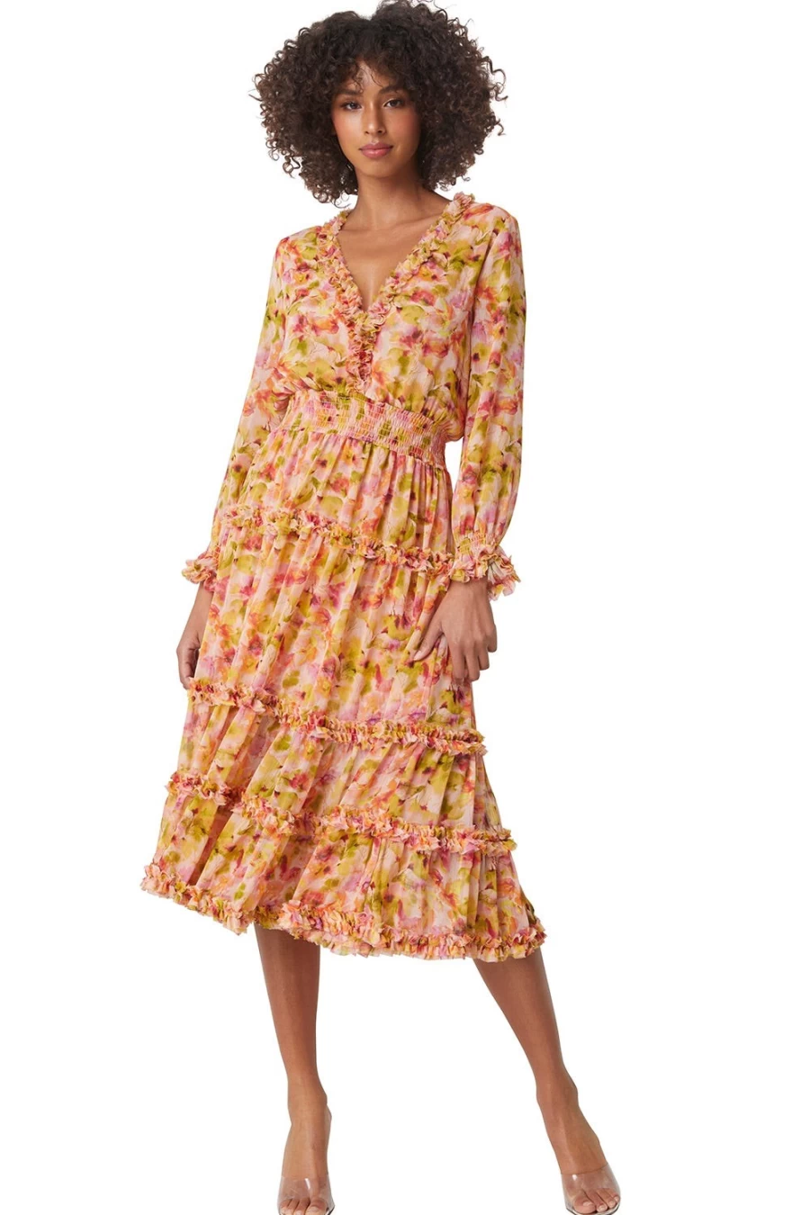 MISA LOS ANGELES Nora Dress In Golden Flora - Final Sale Elegant Floral Maxi Dress
