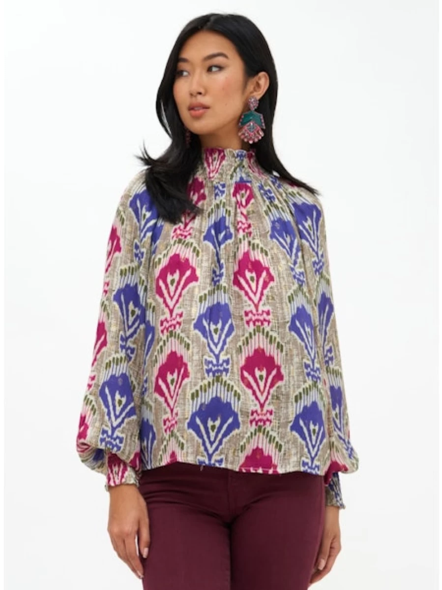 OLIPHANT Women's Olive Green High Neck Blouse - Elegant Marrakech Style Top