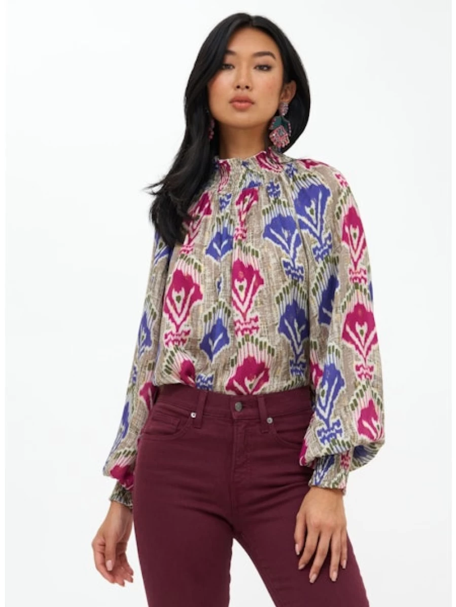 OLIPHANT Women's Olive Green High Neck Blouse - Elegant Marrakech Style Top