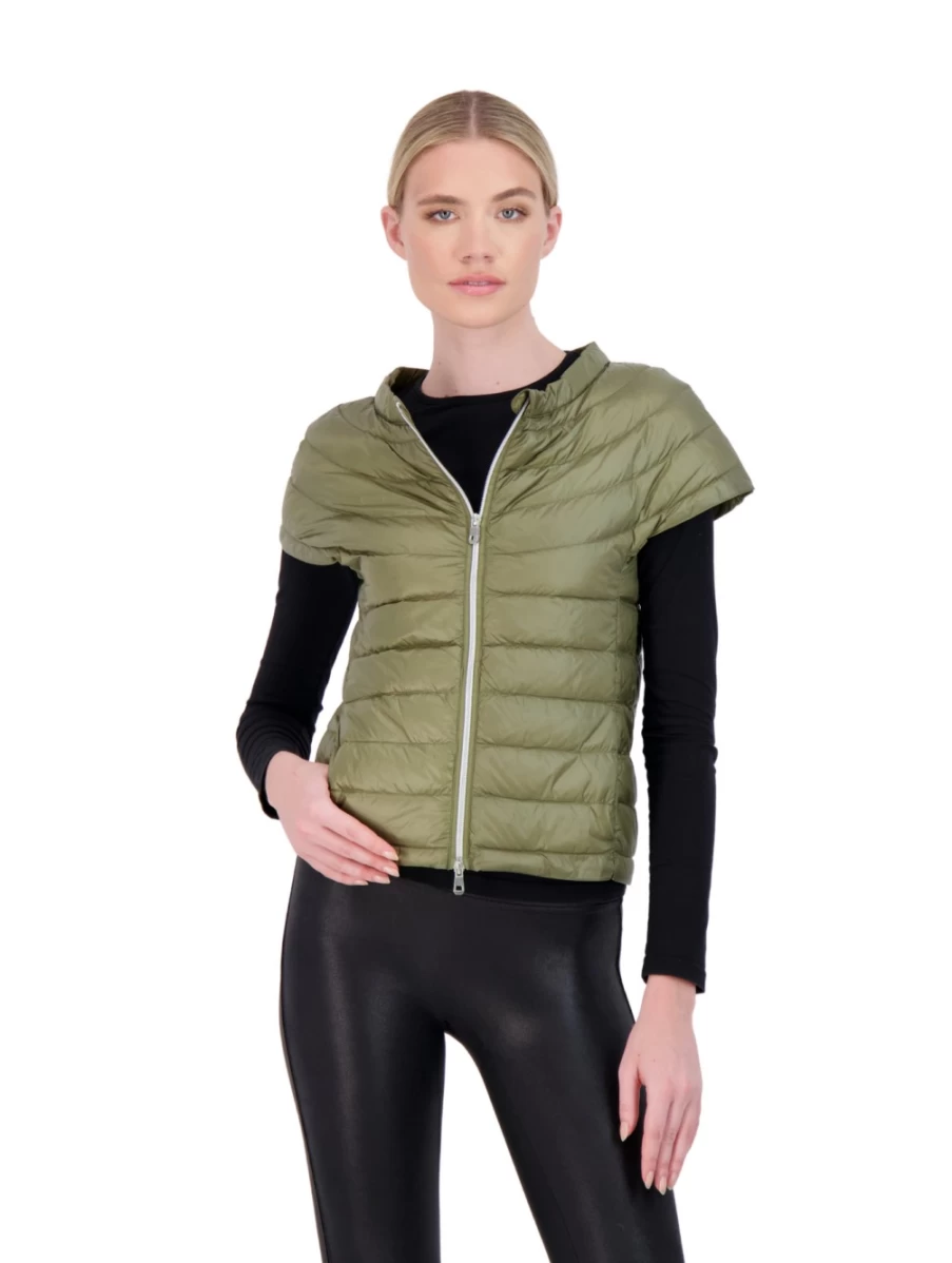 COTES OF LONDON Olive Green Short Sleeve Down Puffer Jacket for Women