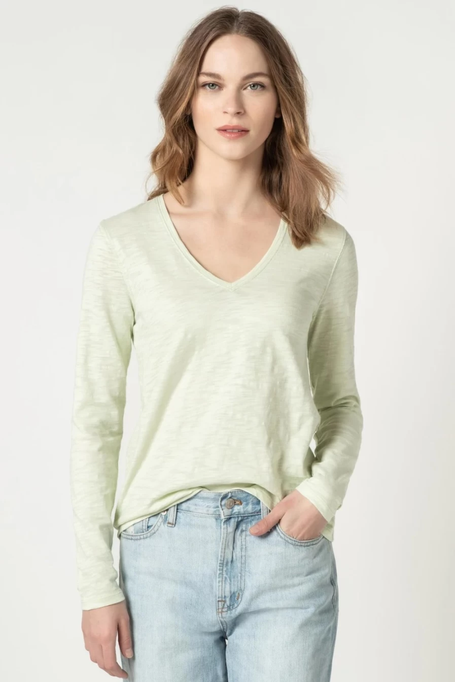 "LILLA P Meadow Green Back Seam Long Sleeve Tee - Women's Final Sale T-Shirt"