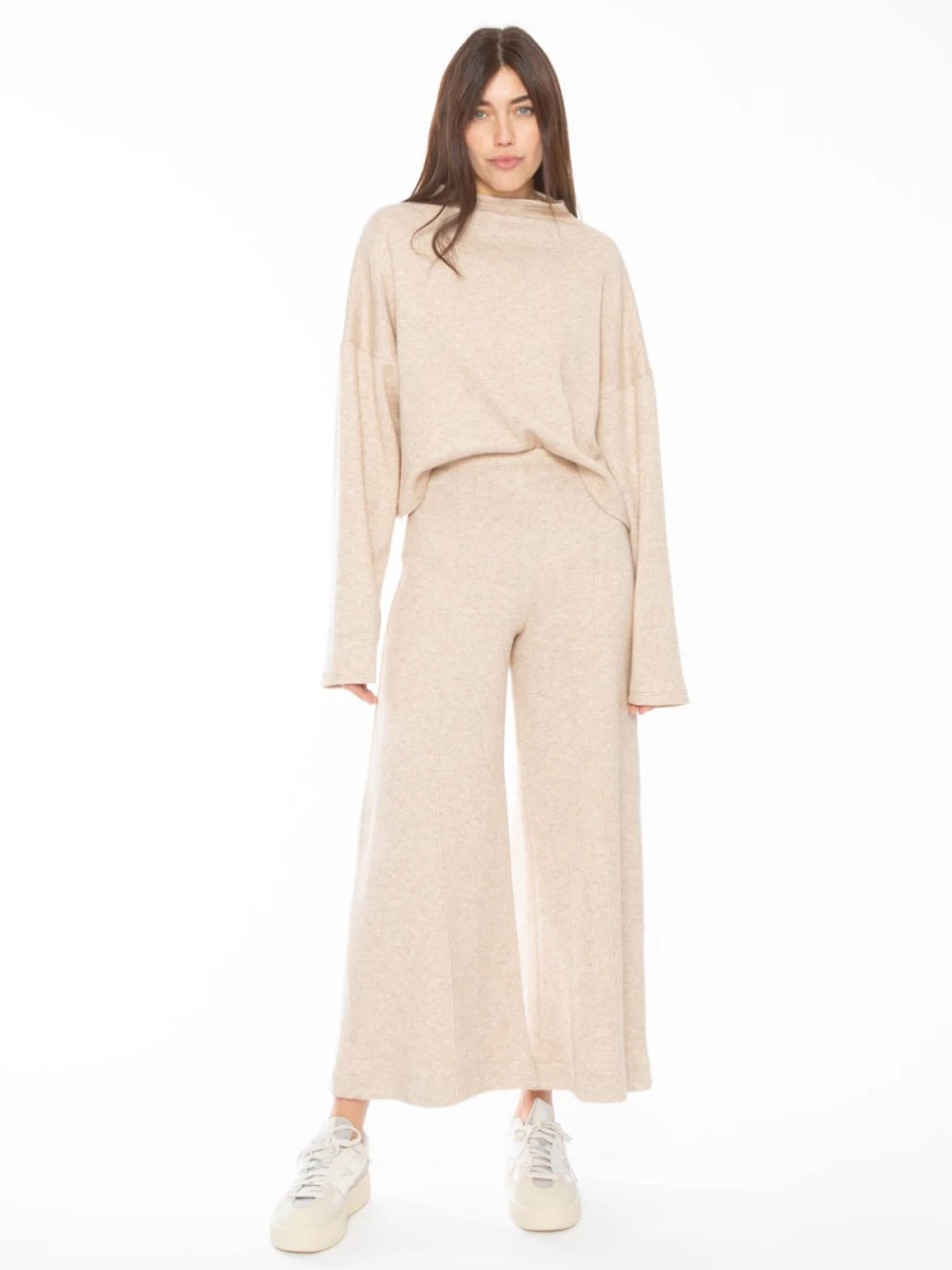 RIPLEY RADER Women's Oatmeal Cashmere-Like Wide Leg Pants - Soft High-Waisted Lounge Trousers
