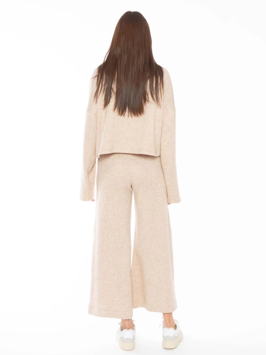 RIPLEY RADER Women's Oatmeal Cashmere-Like Wide Leg Pants - Soft High-Waisted Lounge Trousers