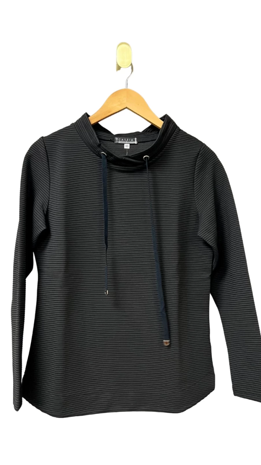Kris Fashion Black Ribbed Mock Neck Sweatshirt - Stylish Women's Pullover Top