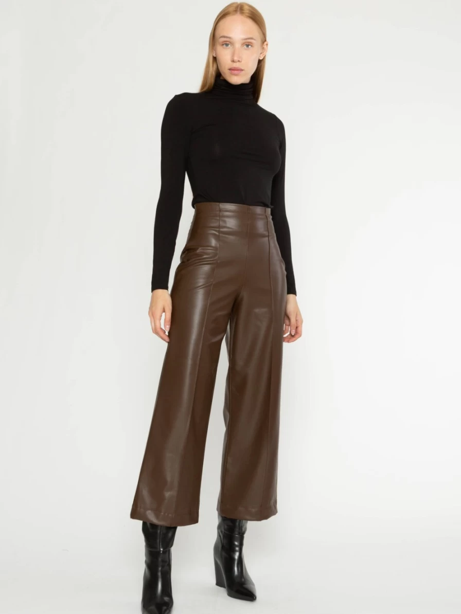RIPLEY RADER Vegan Chocolate Brown Faux Leather Straight Leg Pants for Women