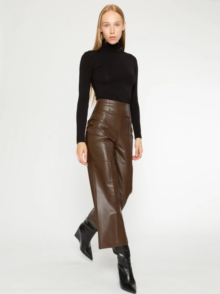 RIPLEY RADER Vegan Chocolate Brown Faux Leather Straight Leg Pants for Women