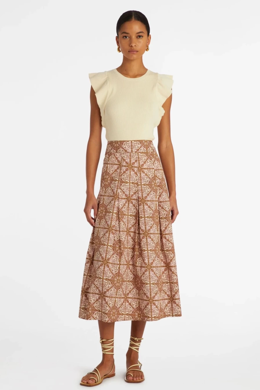 MARIE OLIVER Frankie Skirt In Nouveau Mosaic - Floral Print Midi Skirt Final Sale Women's Fashion