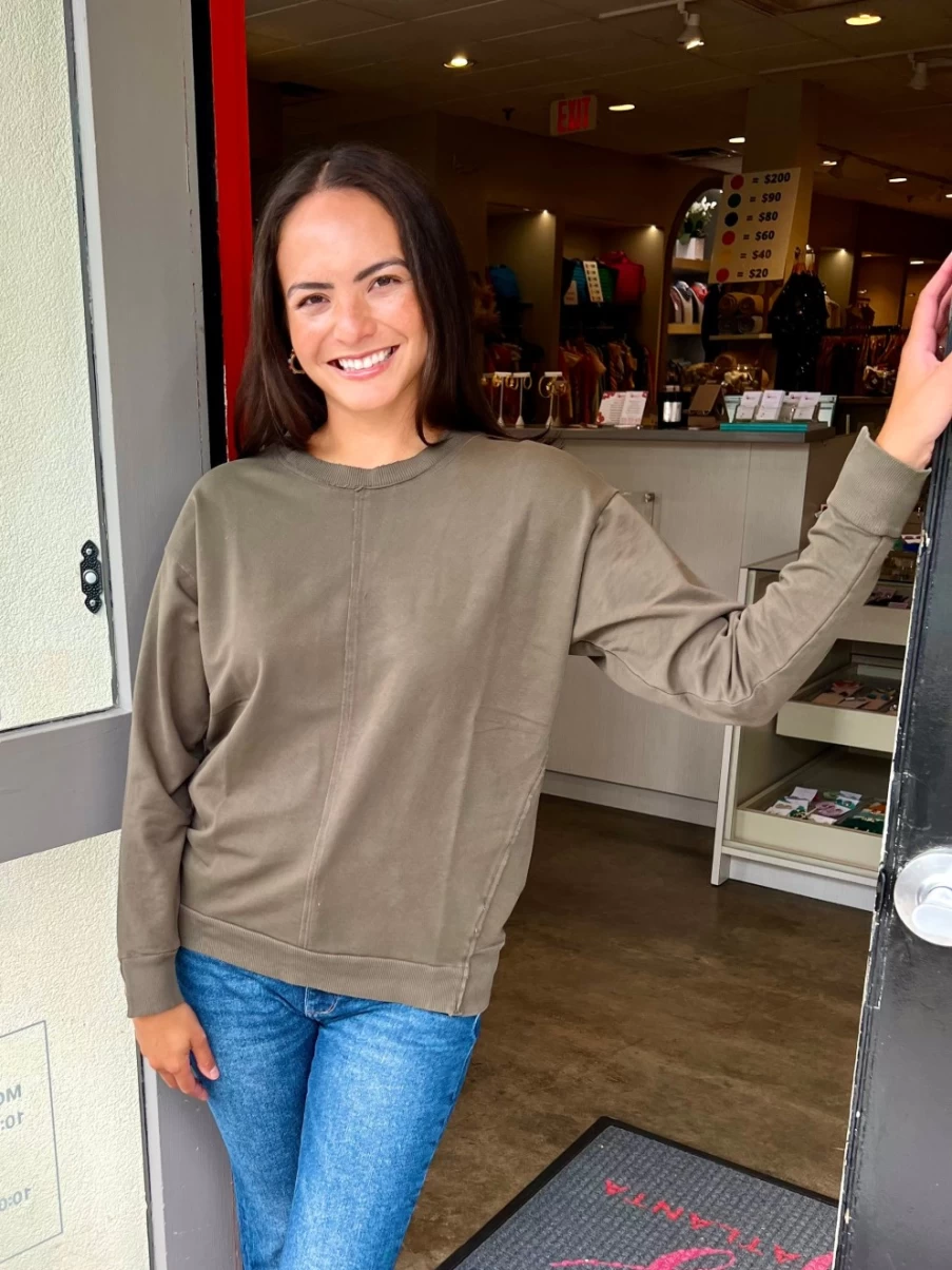 MOD-O-DOC Olive Split Cuff Pullover Top - Stylish Casual Knit Sweater