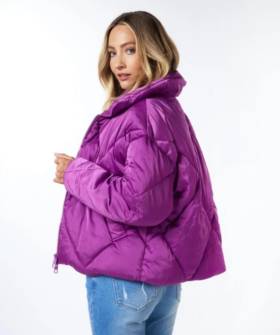 ESQUALO Violet Quilted Puffer Coat for Women - Lightweight Winter Jacket, Water-Resistant, Warm Outerwear