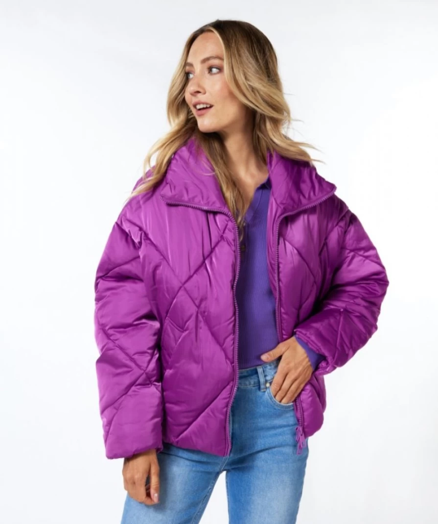 ESQUALO Violet Quilted Puffer Coat for Women - Lightweight Winter Jacket, Water-Resistant, Warm Outerwear
