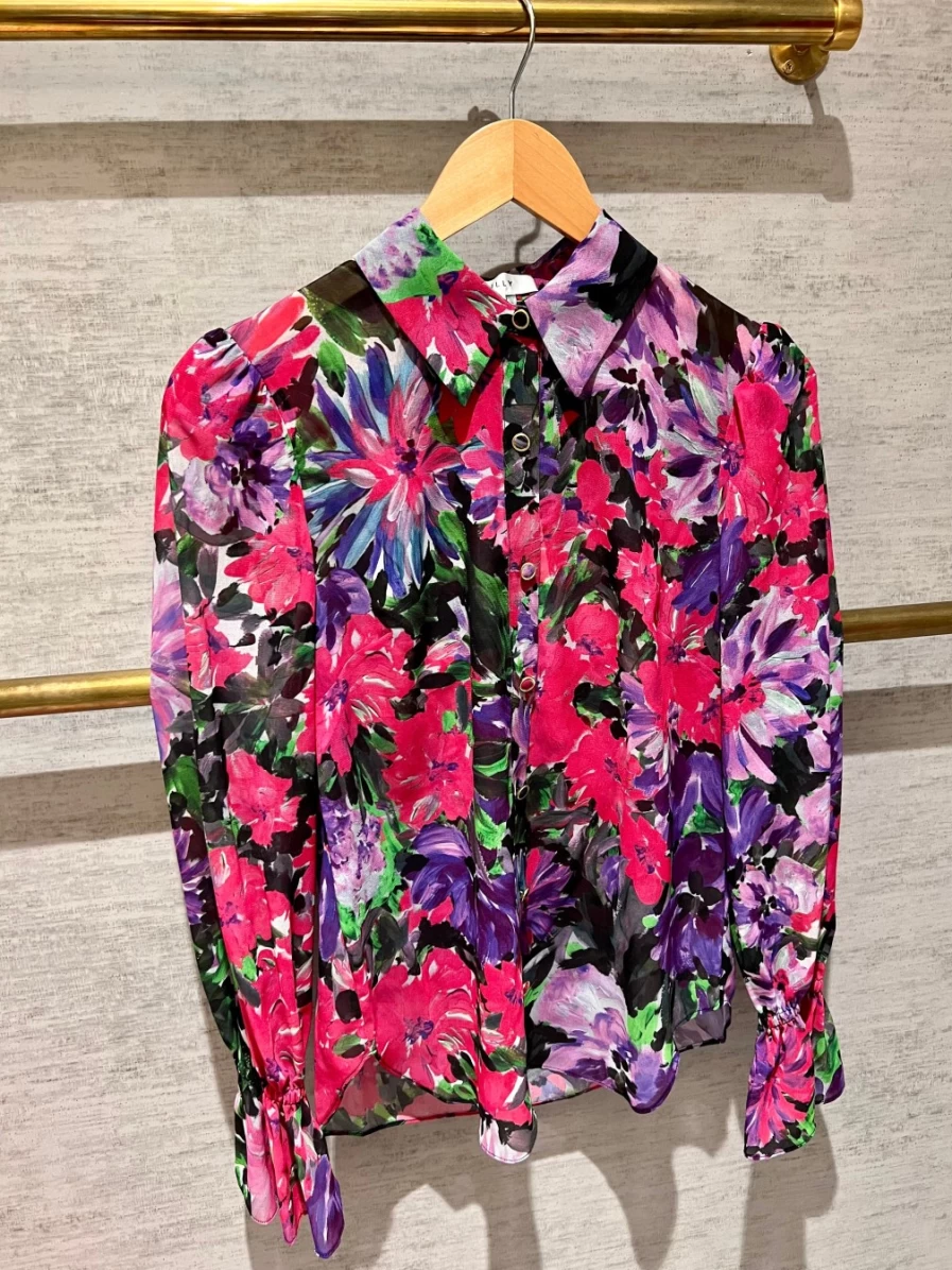 Milly Lacey Floral Blouse - Purple Multi Pattern Women's Top