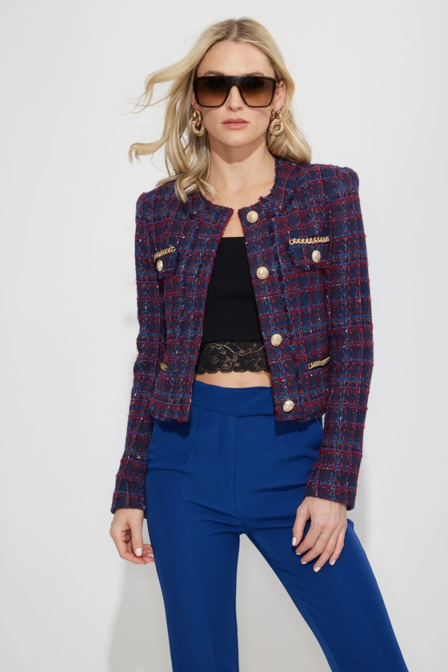 GENERATION LOVE Kristin Navy & Merlot Tweed Jacket - Women's Classic Fit Blazer