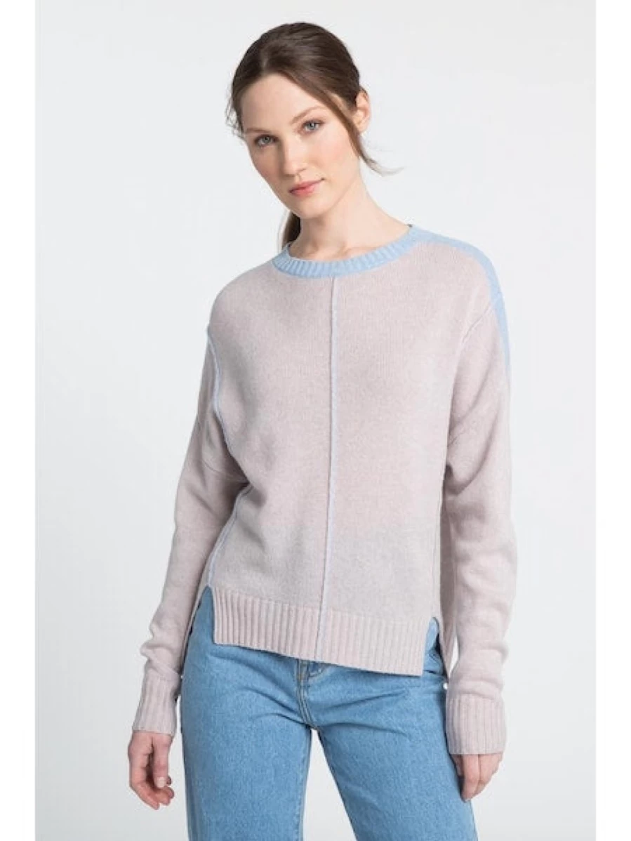 KINROSS CASHMERE Exposed Seam High Low Sweater in Dune - Premium Cashmere Women's Pullover