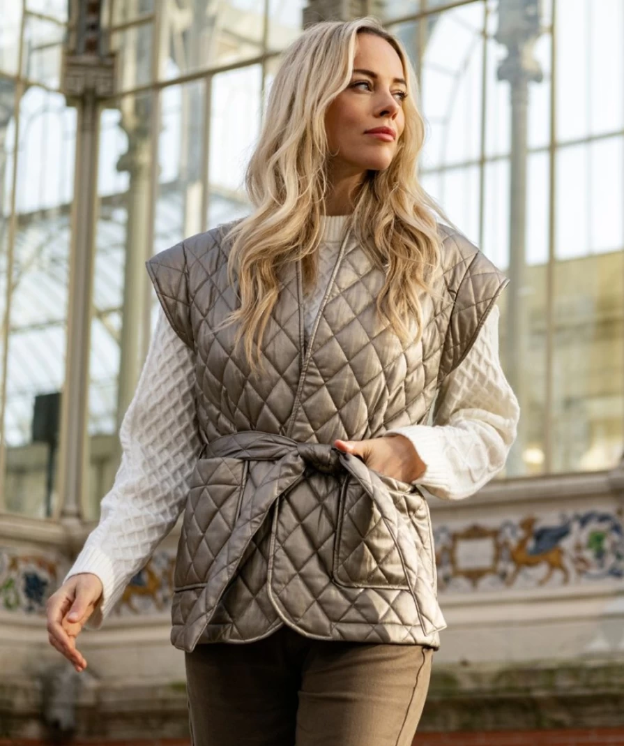 "ESQUALO Soft Gold Quilted Gilet Vest for Women – Lightweight Puffer Waistcoat"