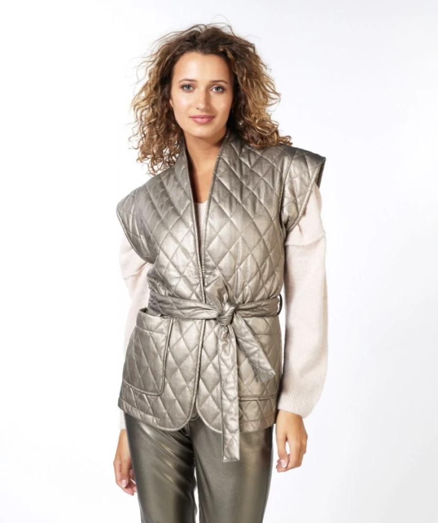 "ESQUALO Soft Gold Quilted Gilet Vest for Women – Lightweight Puffer Waistcoat"