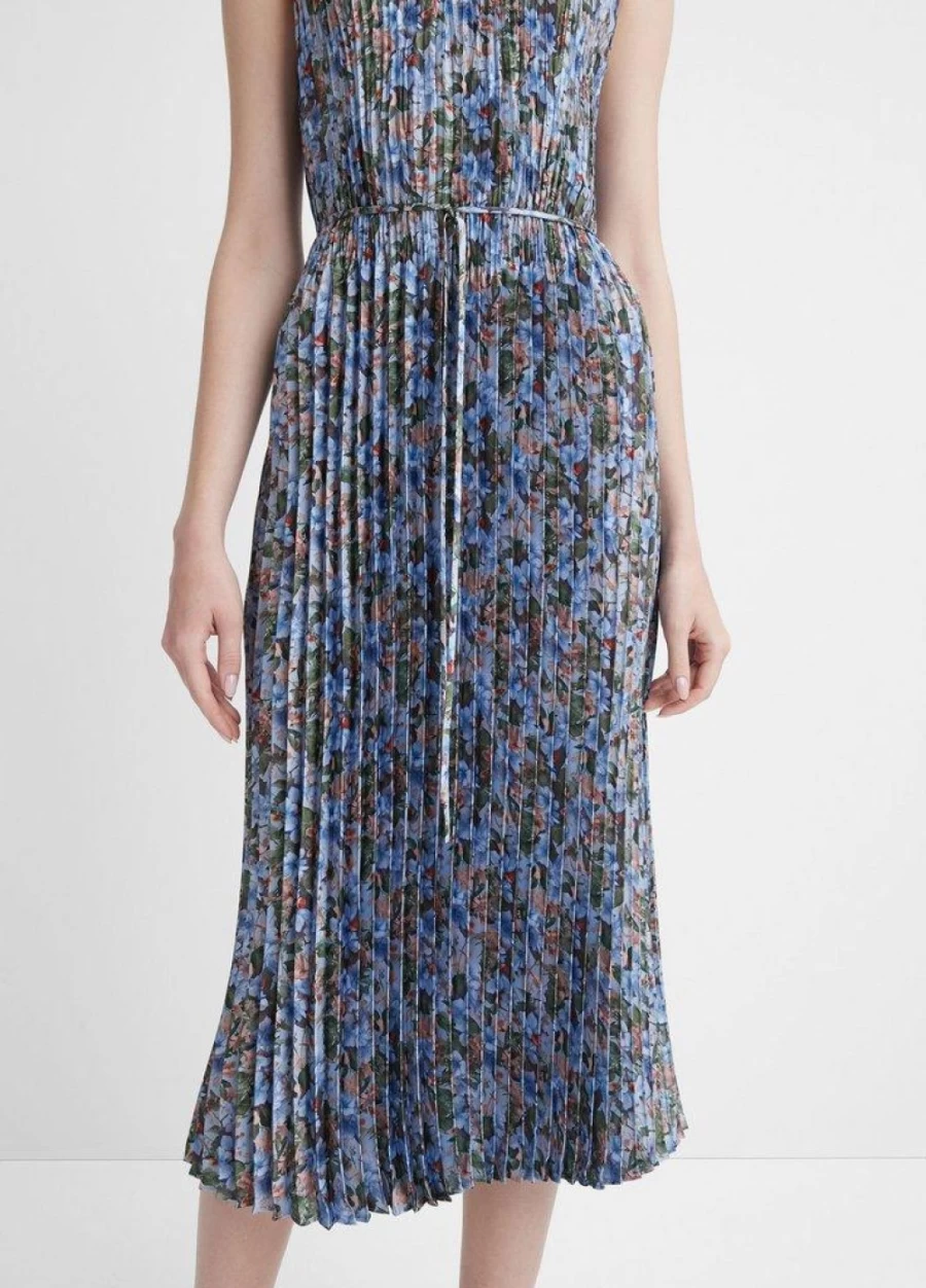 VINCE Pacific Blue Primrose Pintuck Pleated Dress for Women