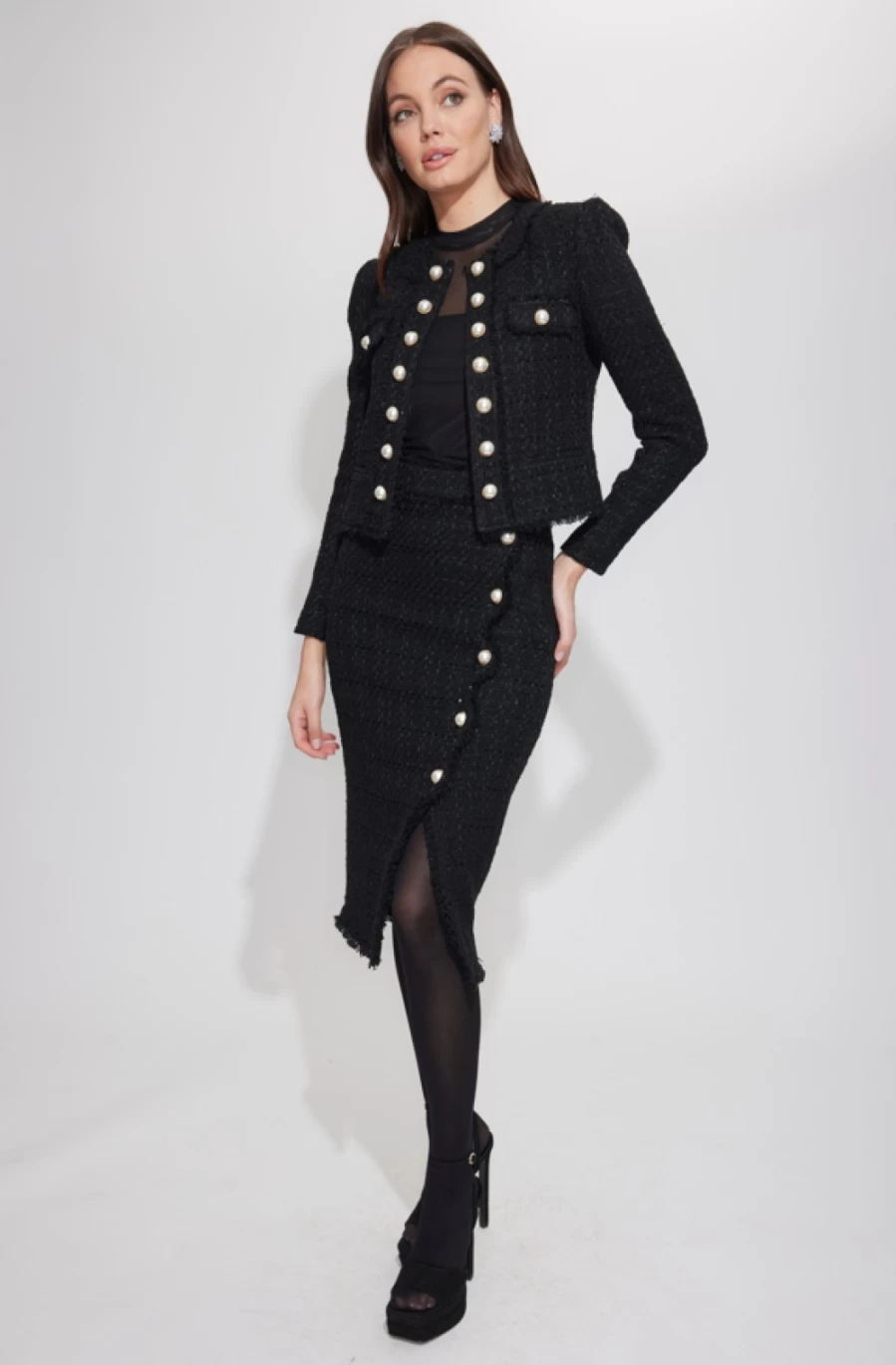 "GENERATION LOVE Black Chantel Tweed Skirt | Women's Fashion Skirt"