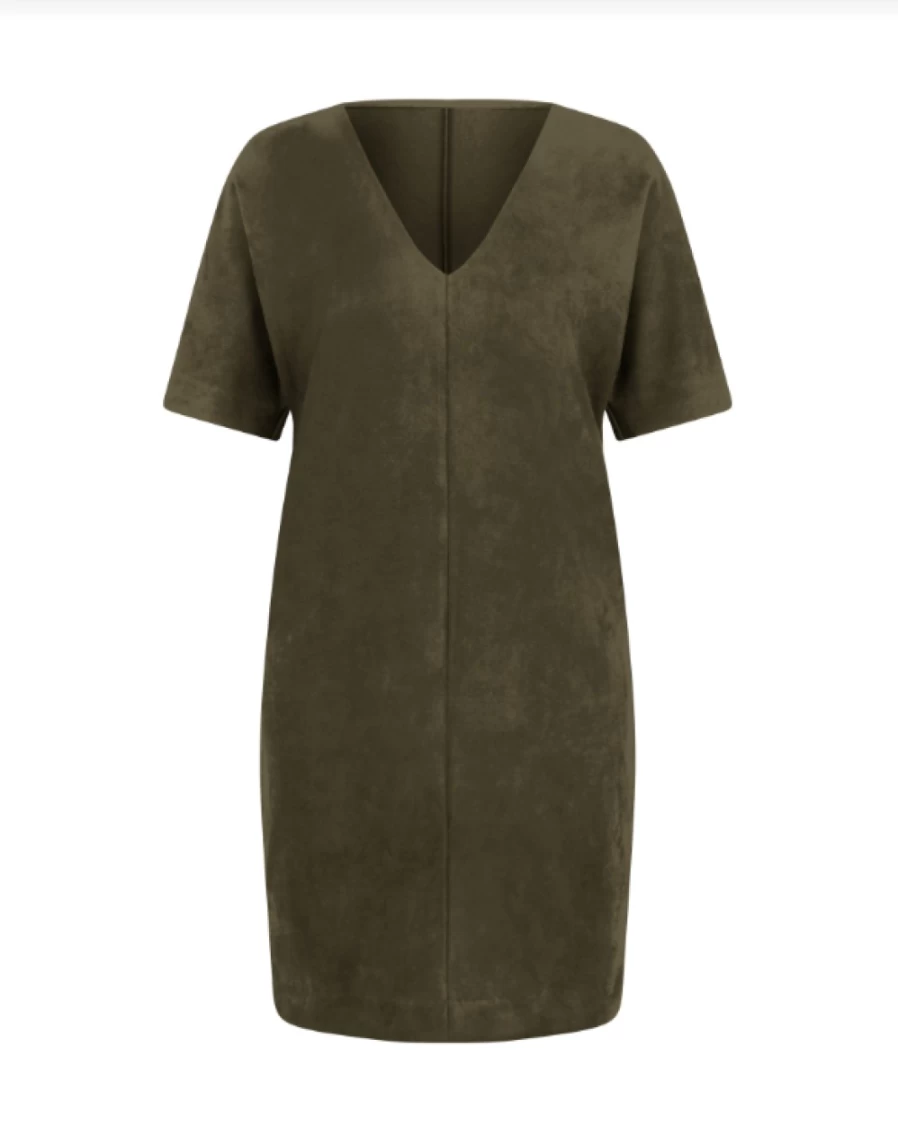 SPANX Utility Green Faux Suede V-Neck Slimming Dress for Women