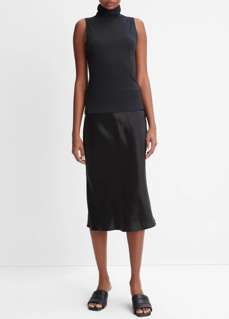 VINCE Black Sleeveless Turtleneck Top for Women - Slim Fit Stretch Cotton Blend
