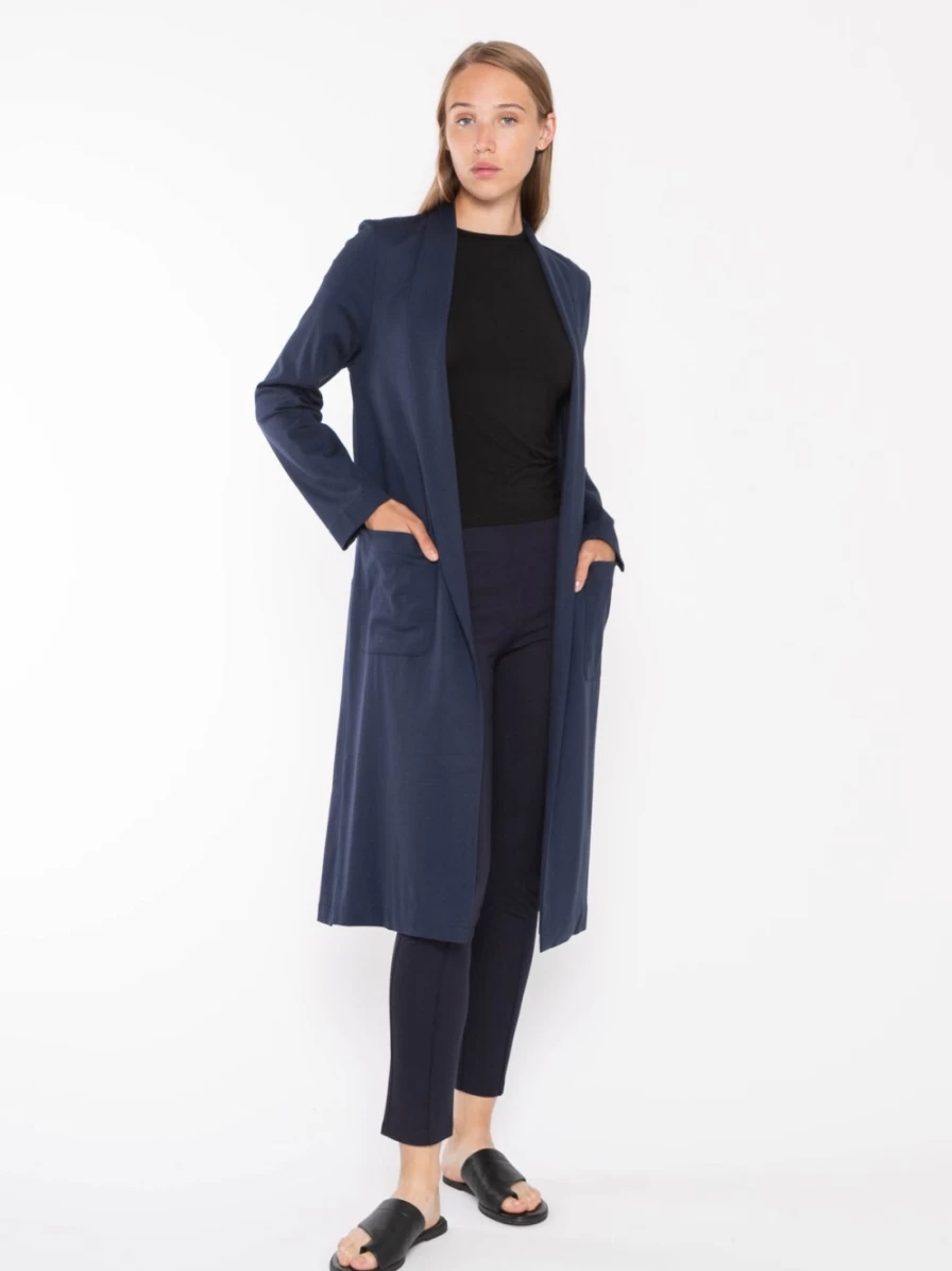RIPLEY RADER Navy Ponte Knit Duster Jacket - Women's Longline Cardigan Coat
