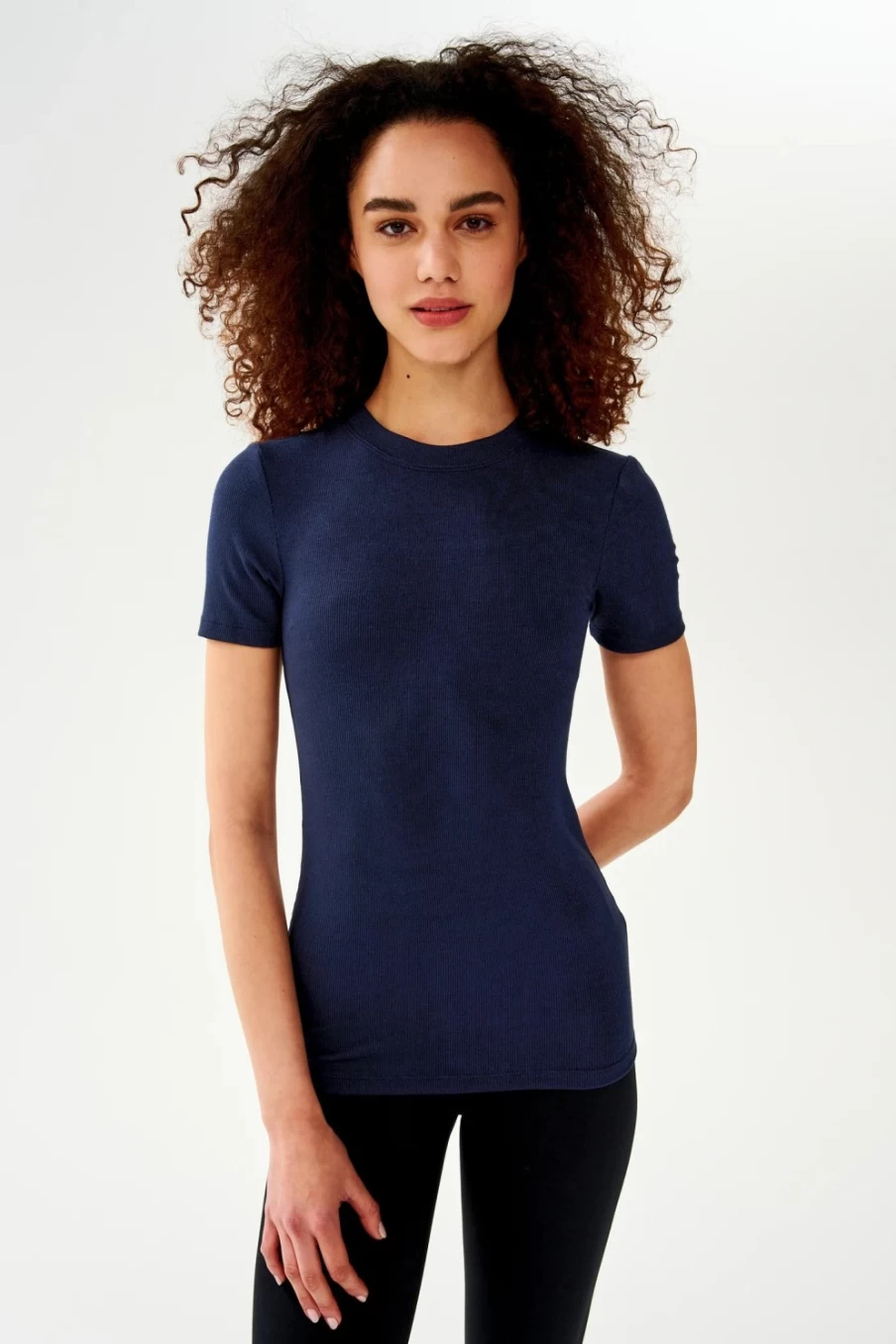 SPLITS59 Louise Rib Tee In Indigo - Women's Casual Short Sleeve T-Shirt