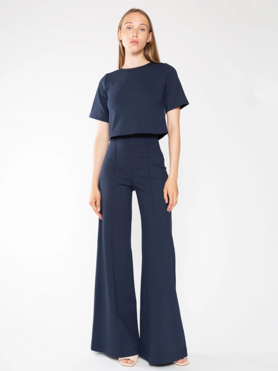 RIPLEY RADER Navy Wide Leg Ponte Knit Pants for Women - Comfortable High Waist Trousers