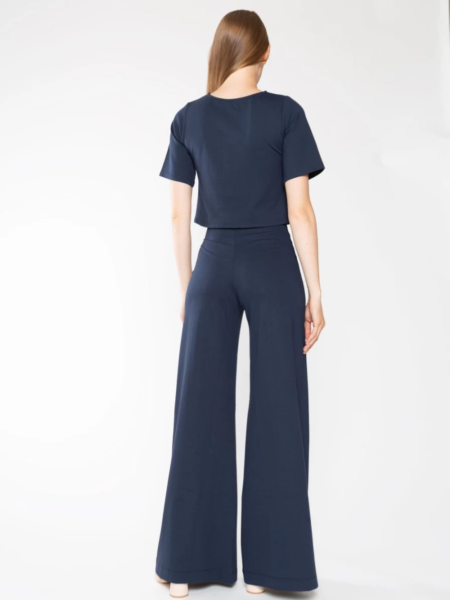 RIPLEY RADER Navy Wide Leg Ponte Knit Pants for Women - Comfortable High Waist Trousers
