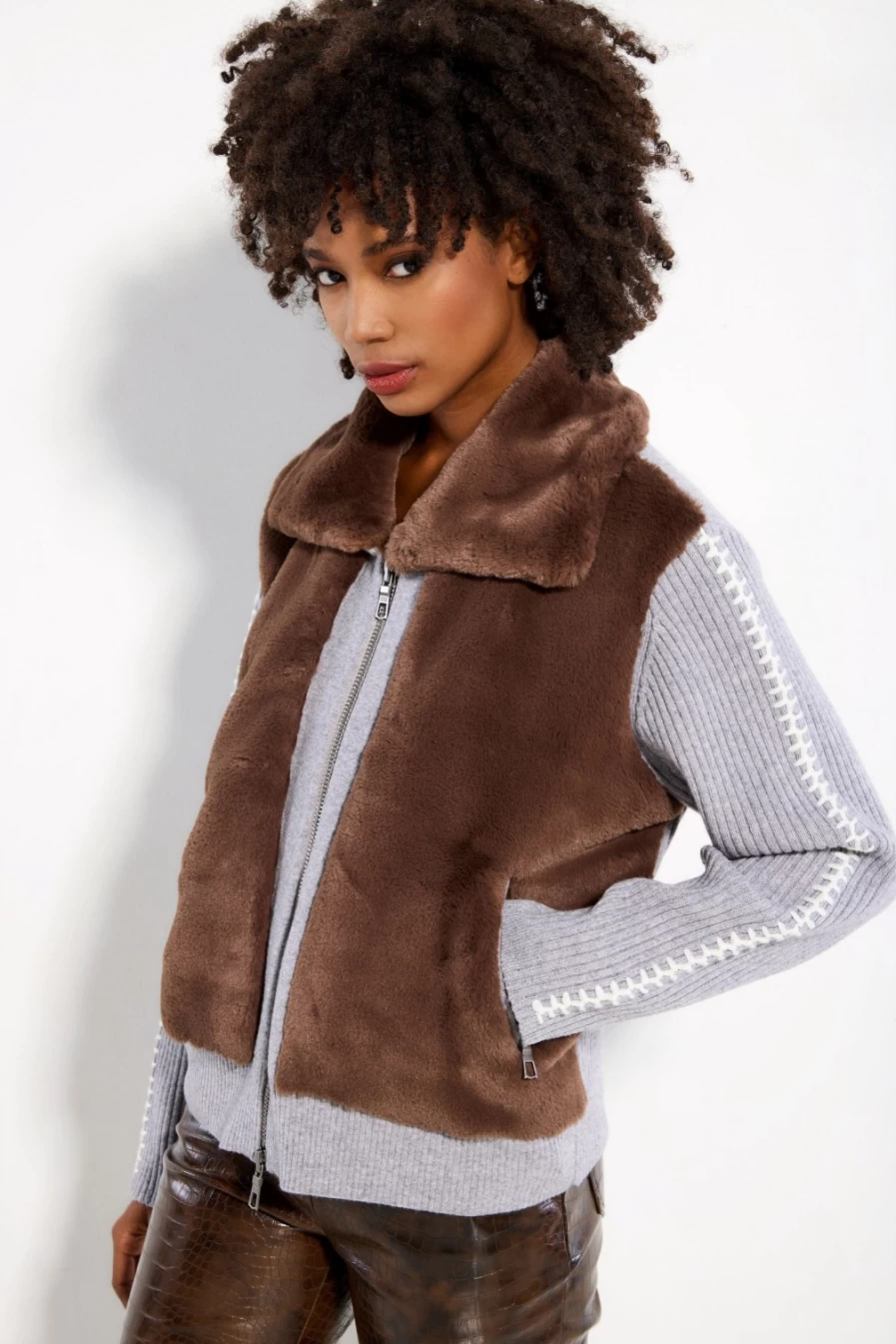 LISA TODD Charcoal & Java Faux Fine Knit Sweater Jacket for Women