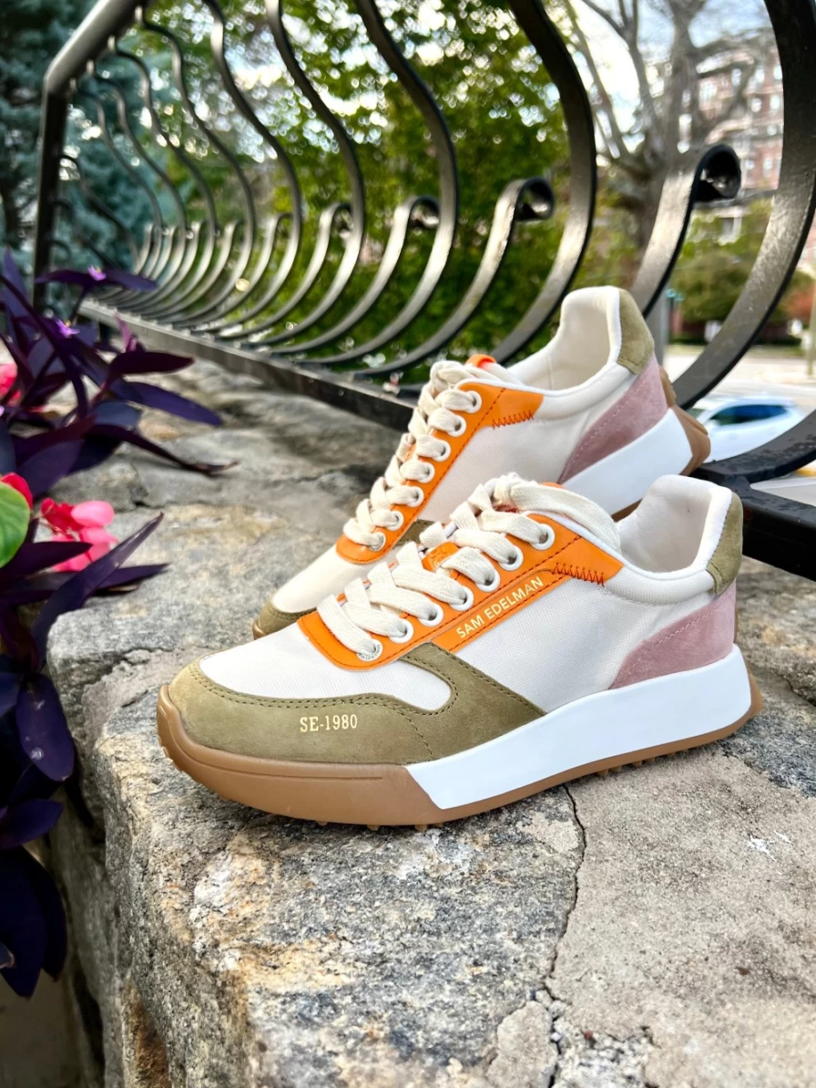 SAM EDELMAN Layla Khaki Multi Color Sneakers for Women Fashion Comfortable Casual Shoes
