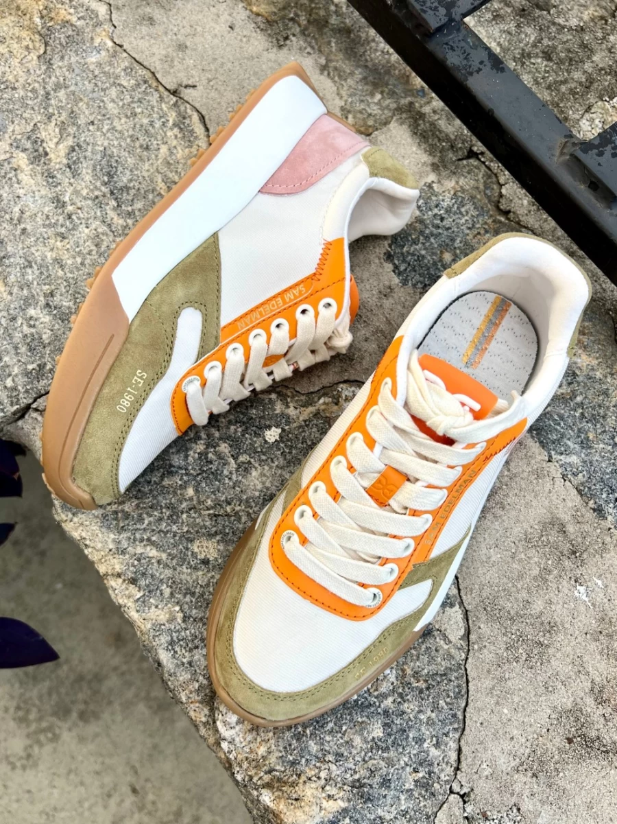 SAM EDELMAN Layla Khaki Multi Color Sneakers for Women Fashion Comfortable Casual Shoes