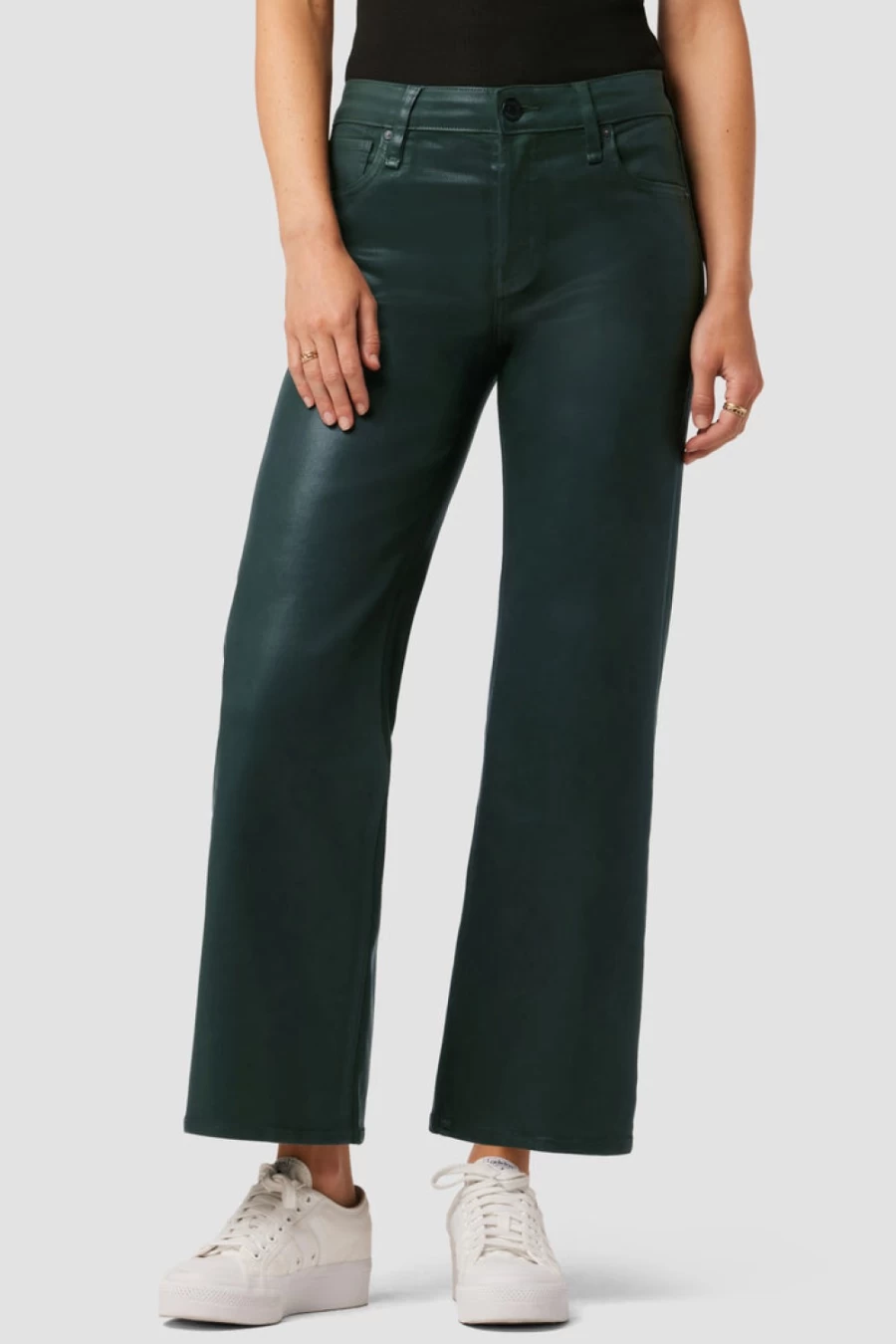 HUDSON Rosie High-Rise Wide Leg Ankle Jeans in Scarab Green - Women's Stretch Denim Pants