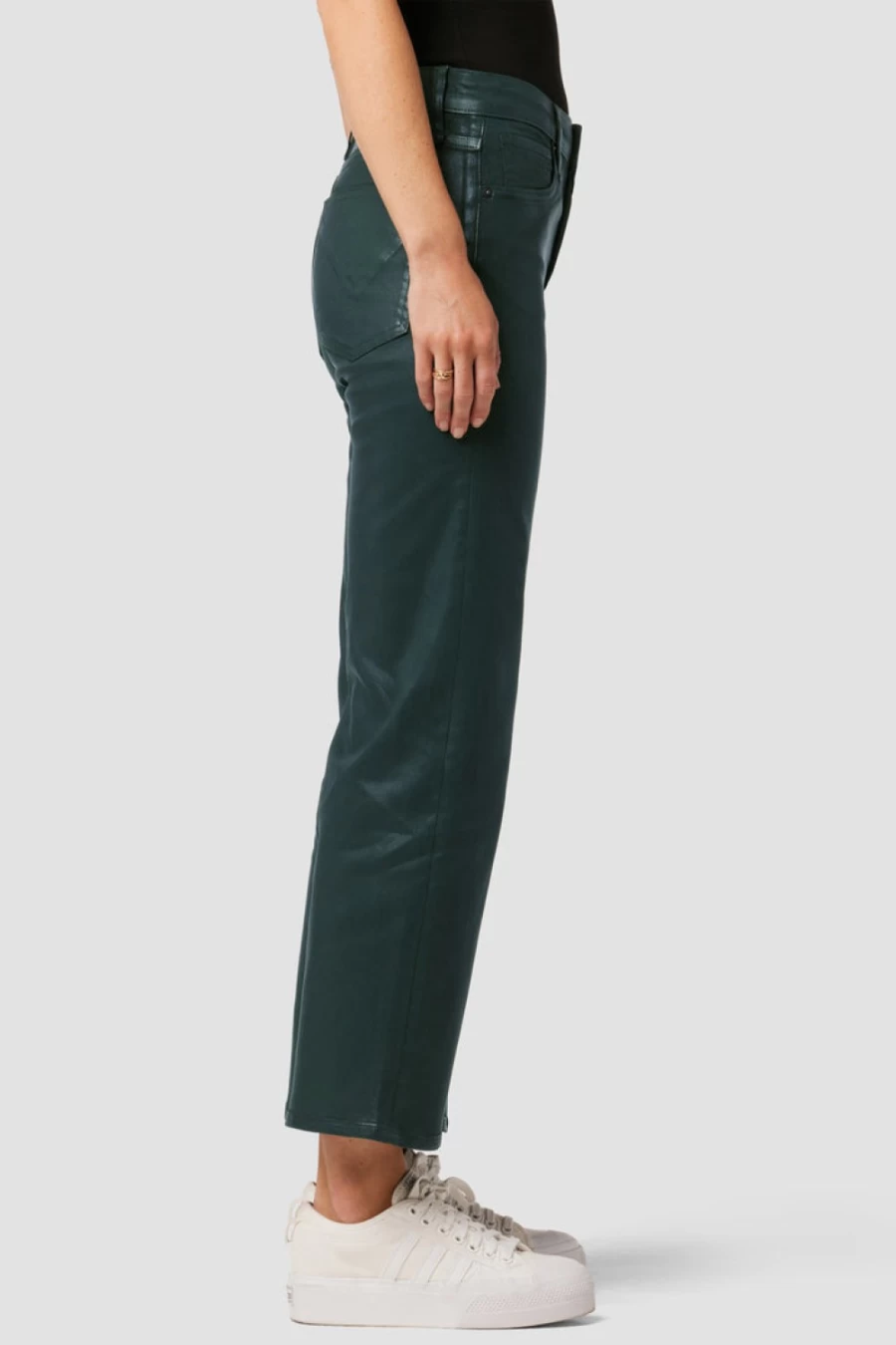 HUDSON Rosie High-Rise Wide Leg Ankle Jeans in Scarab Green - Women's Stretch Denim Pants