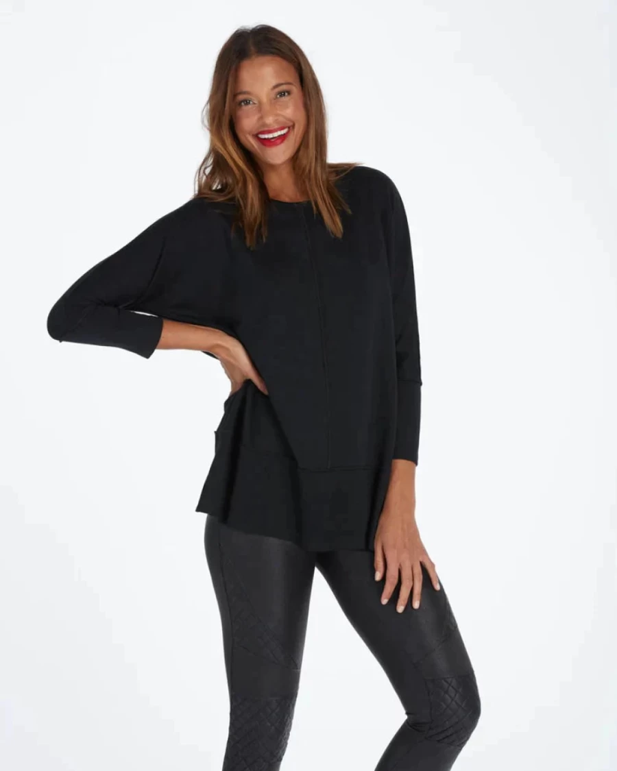 SPANX Very Black Dolman Sleeve Top - Perfect Length for Comfort & Style