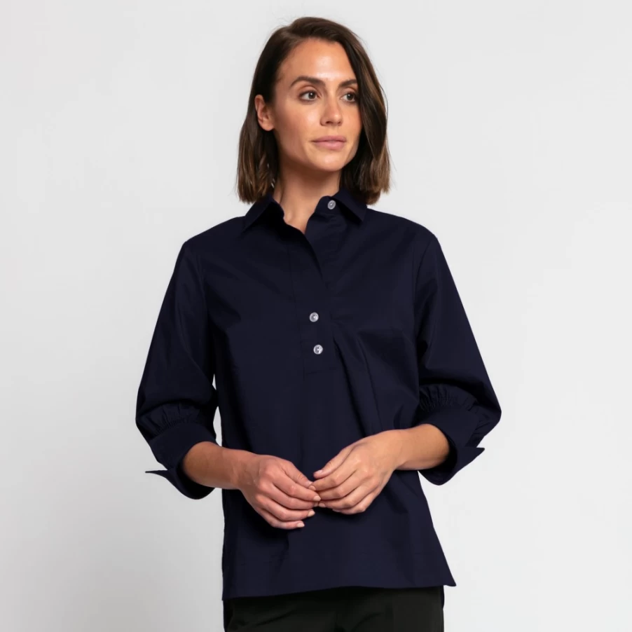 HINSON WU Navy Blue Morgan Top for Women - Elegant Casual Blouse