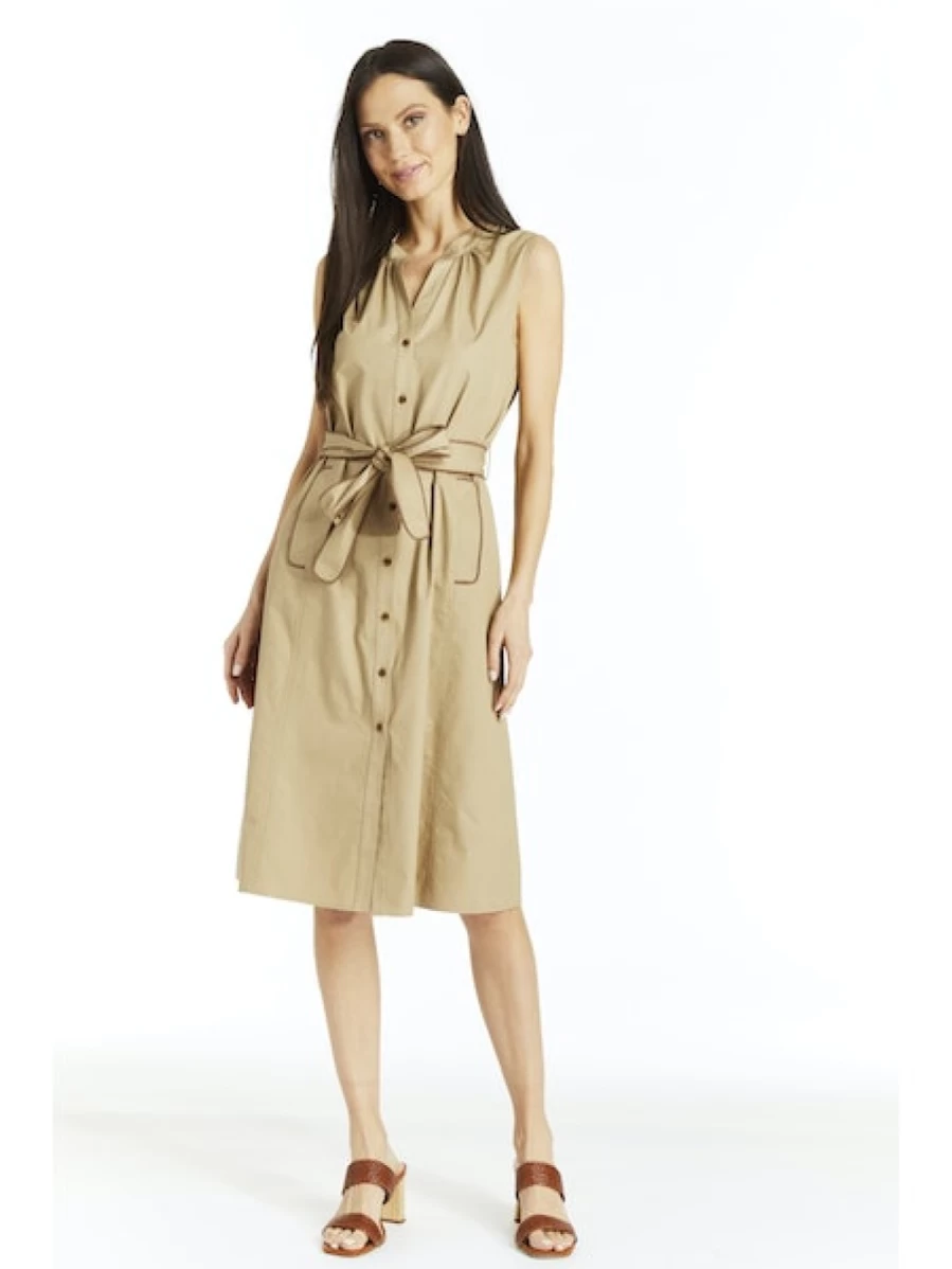 DREW Women's Madison Khaki Midi Dress - Elegant Casual Summer Outfit