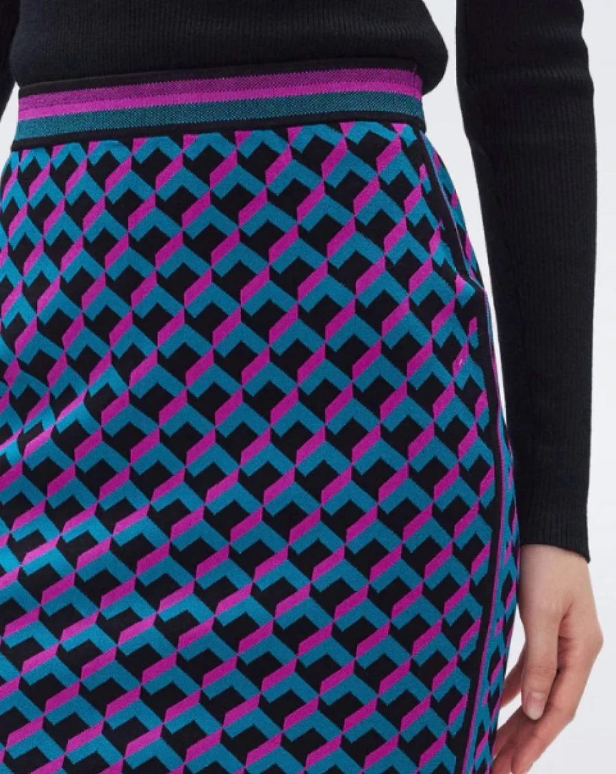 DIANE VON FURSTENBURG Hazel 3D Brick Teal Jacquard Knit Skirt