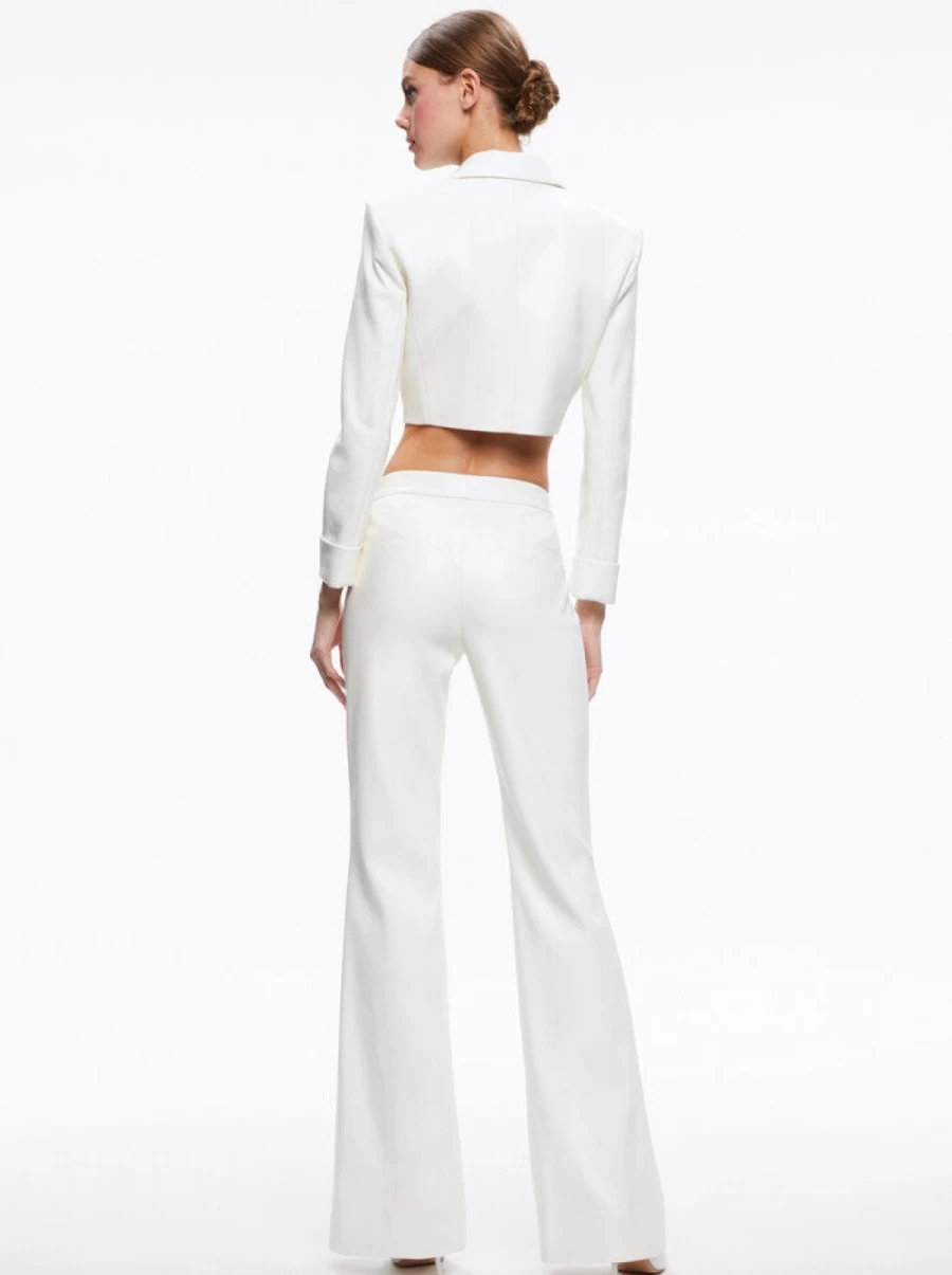ALICE OLIVIA Vegan Leather Walker Pants with Front Slit - High Waisted Faux Leather Trousers for Women